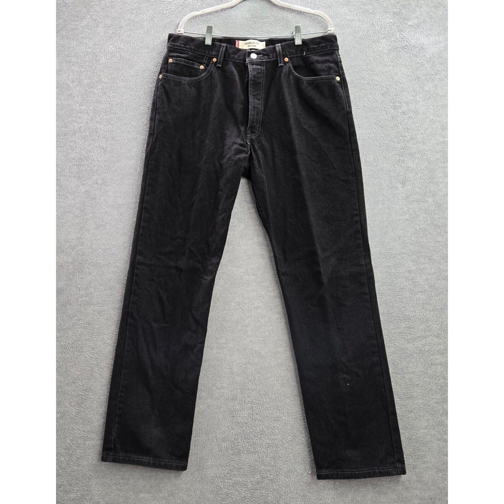 Levi's 505 Men Jeans 36x32 Black Denim Regular Fit Straight Pockets Cotton Adult
